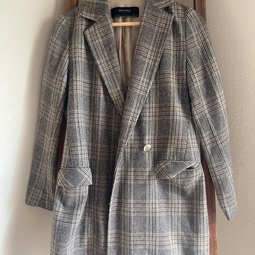 ZARA BASIC Women’s Brown Plaid Blazer Jacket – Size S